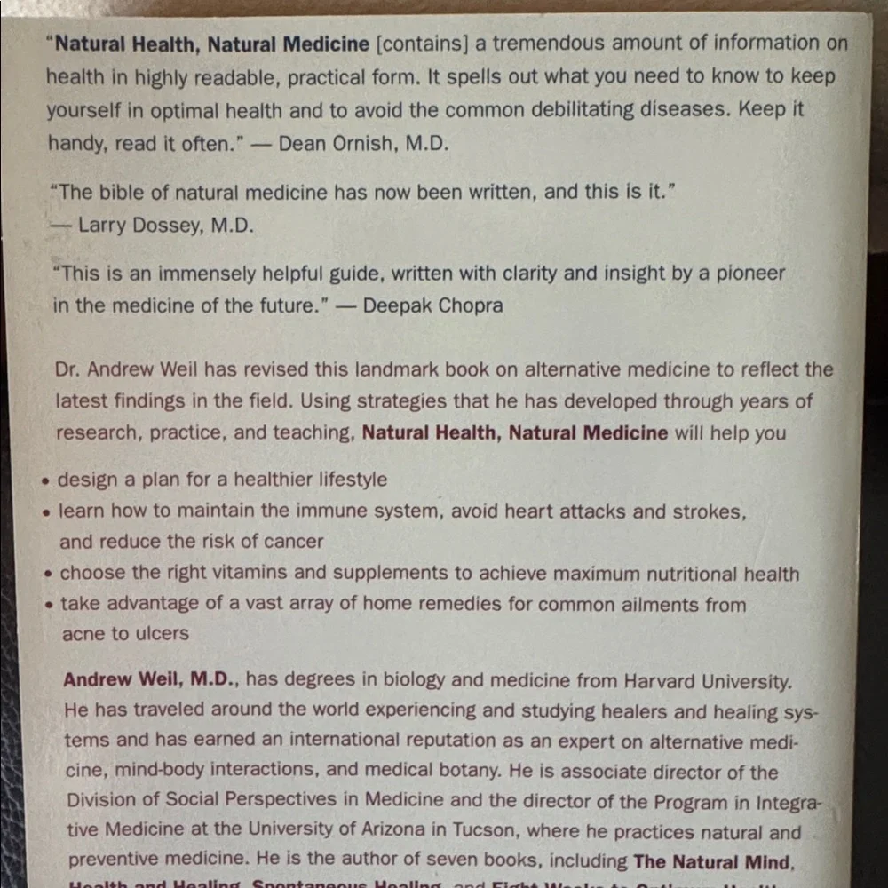 “Natural Health, Natural Medicine” Paperback Book by Andrew Weil